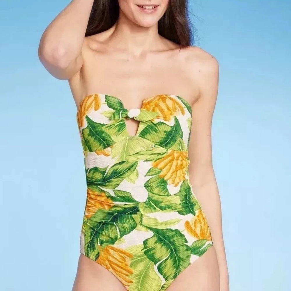 Kona Sol NWT Banana leaf Print Bandeau Swimsuit bikini XS 0 / 2